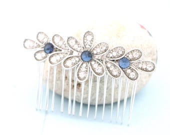 Silver Wedding Hair Comb Sapphire Blue Crystal Bridal Headpiece Navy Blue Rhinestone Gold Wedding hair clip Bridal hair accessories Blue pin