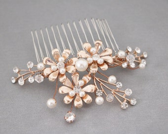 Rose gold Wedding comb Silver bridal hair comb Hair Wedding accessories Pearl and crystal hair comb bridal veil comb boho hair piece Crystal