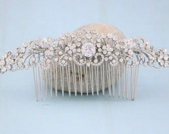 Bridal veil comb Silver bridal hair comb Gold Wedding hair clip Large hair comb Wedding hair accessories Rhinestone side comb Wedding comb