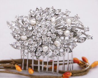 Bridal Hair Clips and Combs Wedding Hair Accessories for Bun Silver Wedding hair comb Side bridal headpiece Bridal hair jewelry Wedding comb