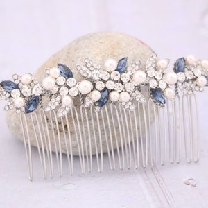 Navy blue Wedding hair comb Side Wedding headpiece Blue hair jewelry Bridal hair comb Wedding hair accessories Pearl side comb Bridal comb image 1