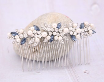 Navy blue Wedding hair comb Side Wedding headpiece Blue hair jewelry Bridal hair comb Wedding hair accessories Pearl side comb Bridal comb