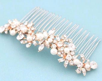 Bridal hair accessories for bun Side Bridal headpiece Rose gold Wedding hair comb Gold Bridal hair clip Rhinestone Wedding hair piece Bridal