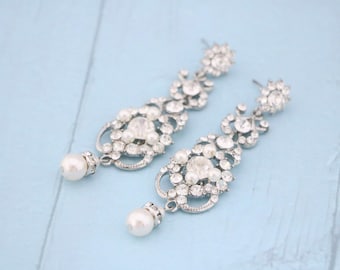 wedding earrings boho pearl chandelier earrings rose gold earrings wedding wedding chandelier earrings Pearl drop Bridal earrings jewelry