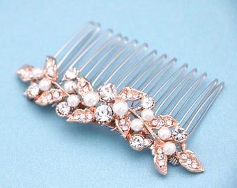 Pearl Bridal Hair Comb, Rhinestone Silver Wedding Hair Piece Rose gold Wedding hair clip Bridal hair accessories Wedding hair headpiece Boho