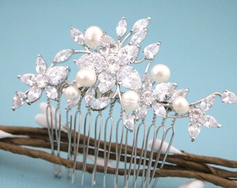 Pearl Rhinestone Bridal Hair Comb Silver Wedding Hairpiece CZ Wedding hair comb Bridal hair accessories Bridal hair clip Wedding comb Bridal