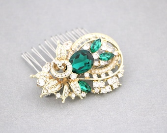 Gold Crystal Bridal hair comb: Green Wedding hair clip Rose gold Bridal hair accessories hair comb Silver Wedding hair comb Wedding comb