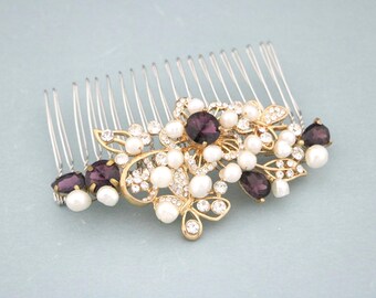 Blue Bridal comb Purple Wedding hair comb Pearl side comb Wedding hair jewelry Bridal hair accessories for bun Navy bvlue Bridal hair comb