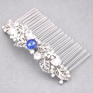 Sapphire Crystal hair comb Silver Wedding hair piece Bridal hair accessories for bun Wedding hair comb Bridal hair clip Navy blue hair comb