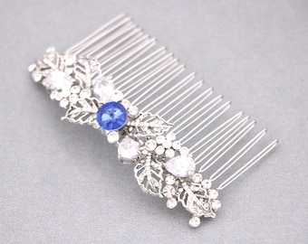 Sapphire Crystal hair comb Silver Wedding hair piece Bridal hair accessories for bun Wedding hair comb Bridal hair clip Navy blue hair comb