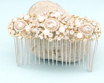 Gold Pearl Bridal hair comb: Sparkle Wedding Hair Accessory Gold Hair comb Pearl hair comb Wedding hair clip Bridal hair piece Bridal comb