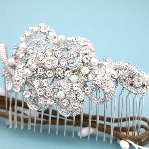 Pearl Hair accessories Silver Wedding hair comb Rhinestone hair clip