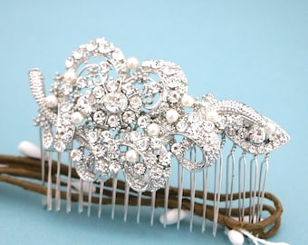 Pearl Hair accessories Silver Wedding hair comb Rhinestone hair clip