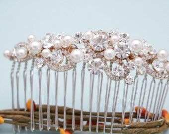 Gold Wedding hair comb Side bridal hair jewelry Rose gold Bridal hair comb Wedding hair accessories for bun Wedding comb Bridal hair clip