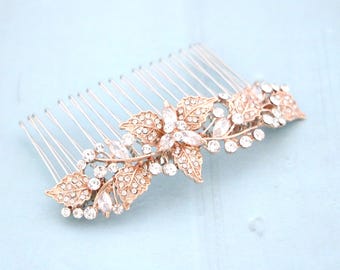 Floral Rhinestone Bridal Hair Comb, Silver Wedding Hair Accessory Rose gold Wedding hair clip Gold bridal comb Wedding hair comb Bridal comb