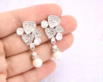 bridal earrings drop pearl Silver wedding chandelier earrings rose gold earrings wedding rhinestone earrings Bridal Crystal earrings Gold