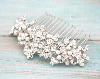 Silver Pearl Bridal Hair Comb with Rhinestones Wedding hair accessories Crystal Bridal hair clip Wedding hair comb Bridal headpiece Wedding