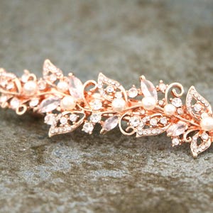 Pinza para el cabello de novia en oro rosa, peineta de perlas para boda, pinza para velo dorada para novia