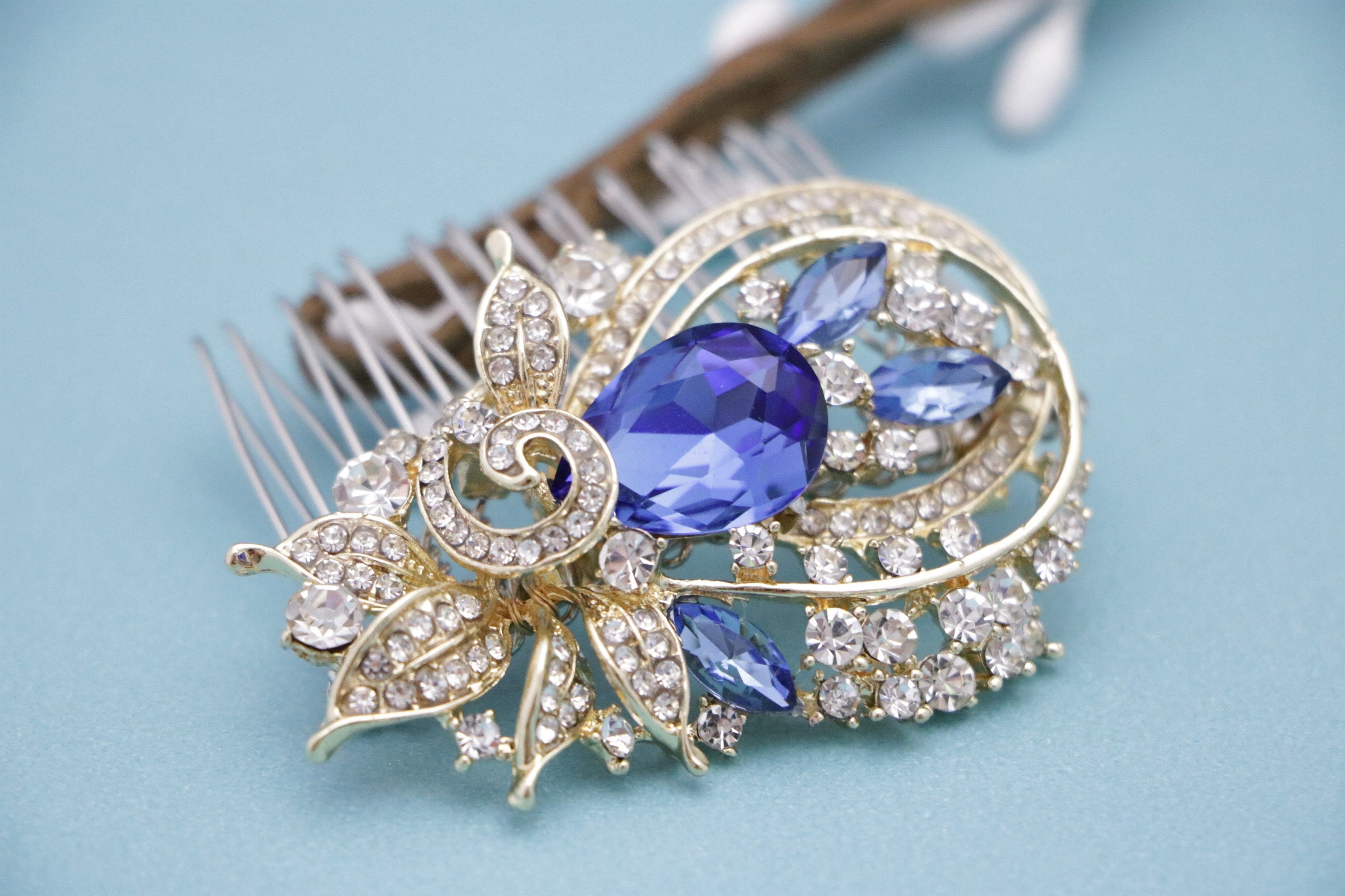 1. Sapphire Blue Rhinestone Hair Comb - wide 4