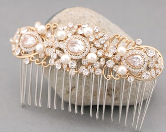 Pearl Crystal Bridal Hair Pieces Gold Floral Hair Comb Wedding hair comb Bridal barrette veil clip Wedding comb Bridal hair jewelry Wedding