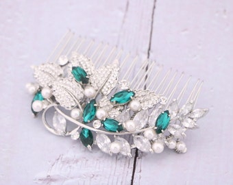 Blue Bridal comb Rose gold Wedding hair piece Silver Wedding hair comb blue hair jewelry Navy blue Bridal hair comb Rhinestone Green comb