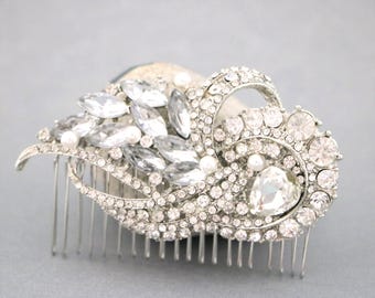 Pearl Wedding comb Bridal hair accessories Headpiece Silver Wedding hair comb Bridal hair clip Rhinestone Wedding hair piece Bridal haircomb