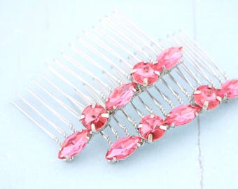Bridal hair comb Pink Wedding hair accessories for bun Navy blue Wedding comb Side Bridal headpiece Wedding hair jewelry Blue hair jewelry