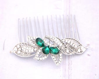 Silver Wedding comb Green Wedding headpiece Bridal hair clip Gold Veil clip Wedding hair accessories for bun Rose gold Bridal hair comb blue