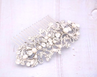 Pearl Crystal Bridal Hair Pieces Pearl and Jewel Hair Comb Silver Wedding hair comb Boho hair jewelry Wedding hair comb Rhinestone Wedding