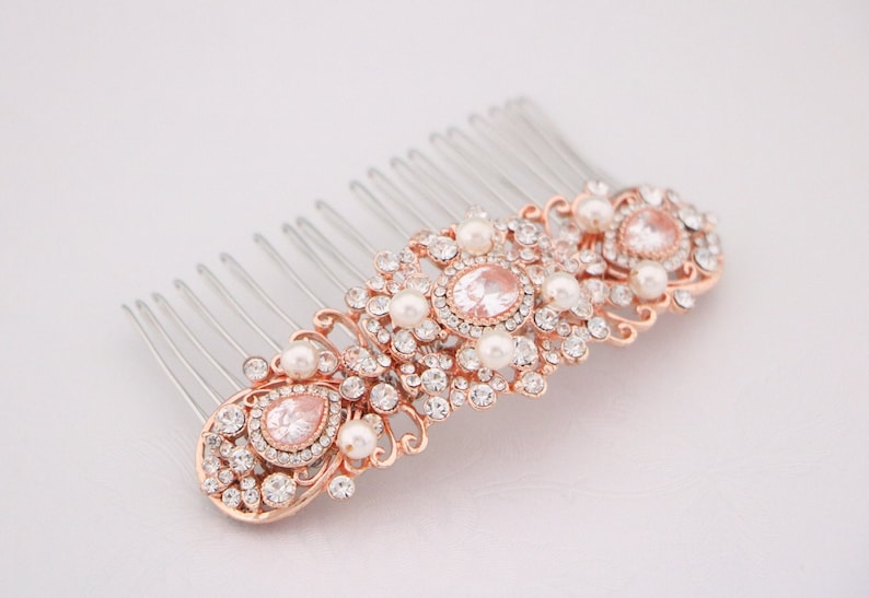 rose gold rhinestone hair comb side bridal headpiece Wedding veil clip Bridal hair comb Pearl Wedding hair comb Bridal hair barrette Crystal