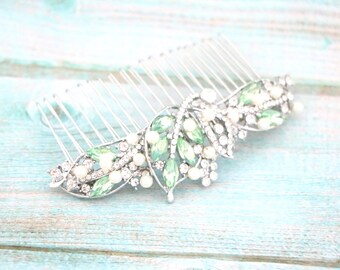 Navy blue Pearl Wedding hair comb Pacific opal Crystal Bridal hair clip Gold Bridal hair accessories White opal Wedding hair clip Bridal