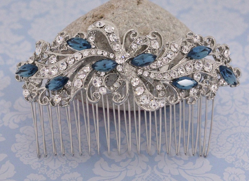 Wedding Hair Accessories Blue Bridal Hair Piece Rhinestone Etsy