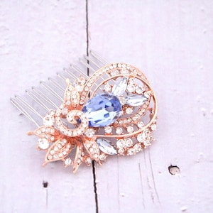 Light Sapphire Crystal hair comb Rose gold Wedding hair comb Navy blue Wedding comb Bridal hair jewelry Blue hair accessories Wedding comb