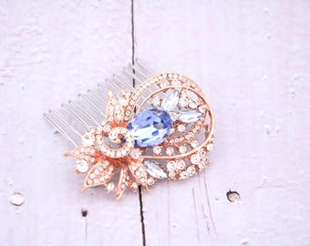 Light Sapphire Crystal hair comb Rose gold Wedding hair comb Navy blue Wedding comb Bridal hair jewelry Blue hair accessories Wedding comb