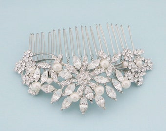 wedding hair side clip pearl wedding hair accessories for bun Gold veil comb Rose gold Wedding hair comb Bridal hair jewelry Wedding comb