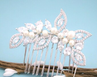 Silver Rhinestone Wedding Hairpiece Pearl Bridal hair clip Crystal Wedding hair accessories Bridal hair comb Wedding hair jewelry Hair comb