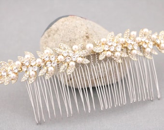 Crystal and Gold Hair Accessories Side Bridal headpiece Wedding hair jewelry Rose gold Bridal hair comb Small or Large Wedding comb Bridal