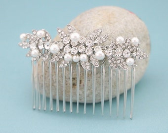 Pearl Gold Hair Comb Pearl Crystal Bridal Hair Pieces Pearl drop Wedding earrings Rhinestone Wedding hair comb Gold Wedding comb earrings