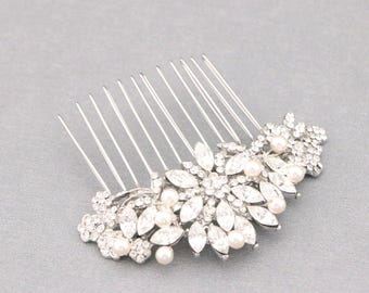 Rhinestone Pearl Bridal Hair Comb: Rose Gold Wedding Hair Jewelry