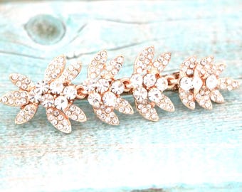 Crystal hair clip Rose gold barrette hair clip Wedding hair clip Bridal hair piece Rhinestone hair comb Gold veil clip Bridal barrette comb