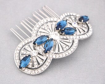 Montana Crystal hair comb Wedding hair clip Silver Bridal comb Wedding hair accessories Navy blue hair comb Wedding headpiece Gold veil comb