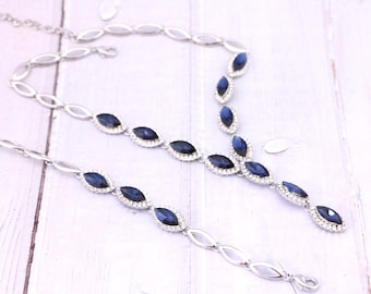 Blue Necklace Crystal Wedding necklace Earrings and Bracelet set Wedding jewelry Necklace Silver Bridal necklace Something blue Rhinestone