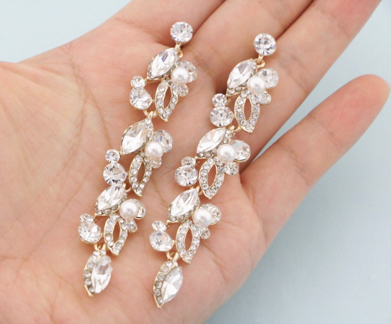wedding earrings pearl gold Bridal earrings drop wedding jewlery brides Long Wedding earrings Pearl drop earrings Bridesmaid earrings Boho