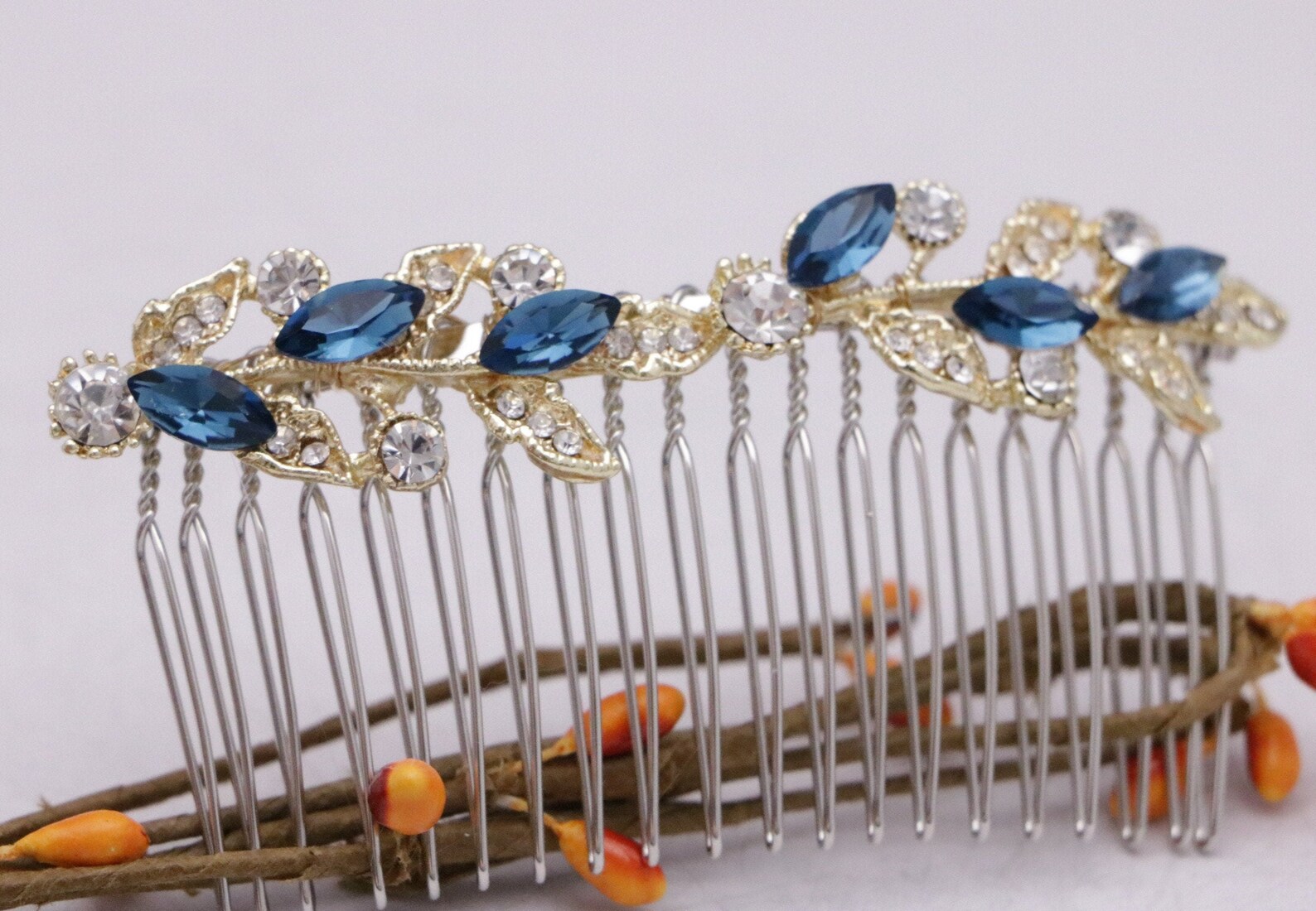 braut haarschmuck blau