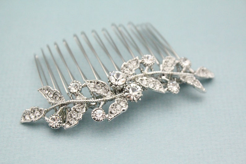 Wedding hair pieces leaf Bridal hair comb crystal Wedding hair accessories silver Bridal comb hairpiece Wedding hair comb rhinestone Prom