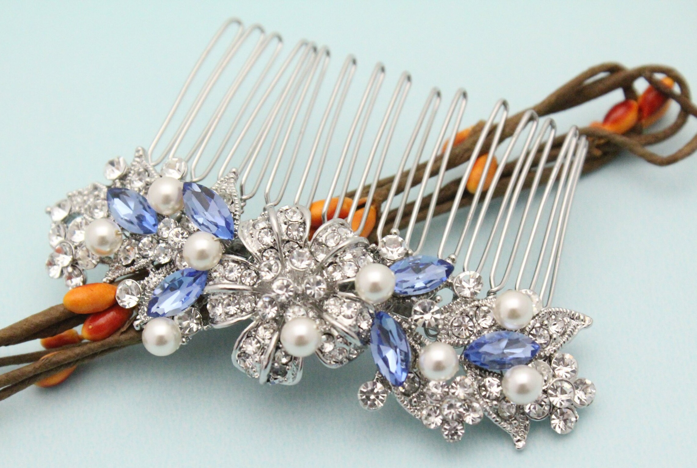 Wedding Hair Comb Blue Wedding Hair Accessories Pearl Wedding