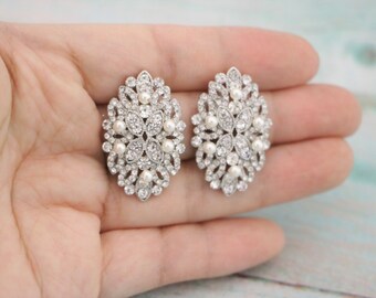 wedding earrings for mother of bride pearl earring Wedding hair comb Rhinestone earrings Bridal Earring and Headpiece bridal jewelry earring