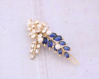 Crystal and Gold Hair Accessories Blue Hair clip Side bridal headpiece Wedding hair jewelry Bridal hair clip Red Wedding hair comb Blue comb
