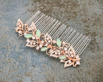 Bridal hair comb with Crystal drop earrings Rose gold hair comb Pacific opal Wedding earrings Side bridal headpiece Bridal earrings Wedding