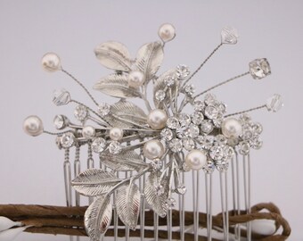 pearl wedding hair accessories bridal hair piece bling Silver Wedding hair comb Rhinestone side comb Bridal hair jewelry Wedding comb Bridal